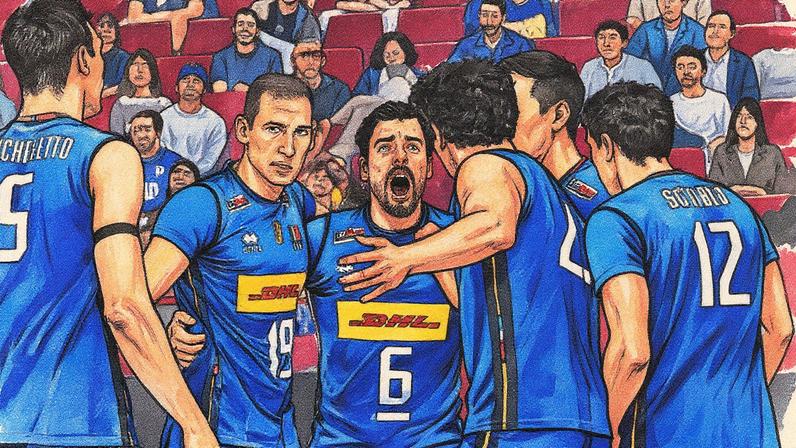 Seleção italiana comemorando vitória nas quartas de final do Mundial de Vôlei masculino (Foto: Volleyball World)