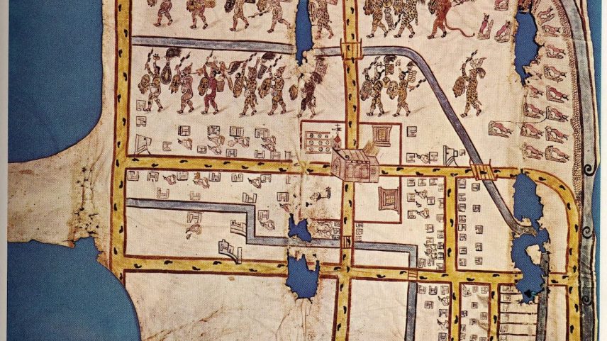 Reprodução do códice pictográfico "Mapa de Popotla". (Foto: Museu Nacional de Antropologia)