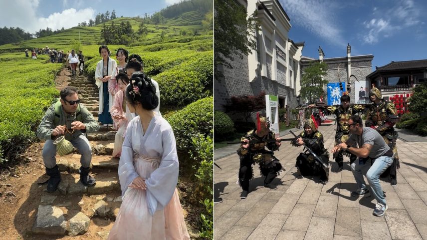 Chico Salgado ensina agachamentos na China. (Foto: Arquivo pessoal/Chico Salgado)