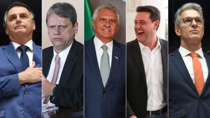 Ex-presidente Jair Bolsonaro e os governadores Tarcísio de Freitas, Ronaldo Caiado, Ratinho Júnior e Romeu Zema (Foto: Elizabete Guimarães/Divulgação/ALMG | Vinícius Rosa/Governo de SP | Instagram/Reprodução | Divulgação)