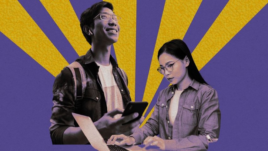 Estudantes usando tecnologia (Foto: Stephanie Arnett/MIT Technology Review | Adobe Stock)