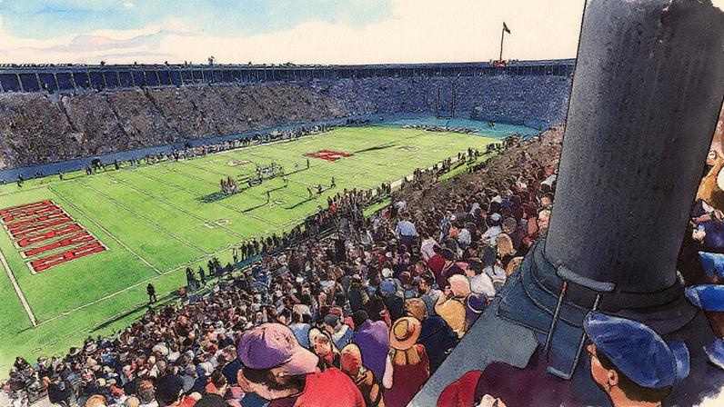Vista geral do campo durante o jogo de futebol entre Yale Bulldogs e Harvard Crimson no Harvard Stadium, em Boston, Massachusetts (Foto: Reprodução)