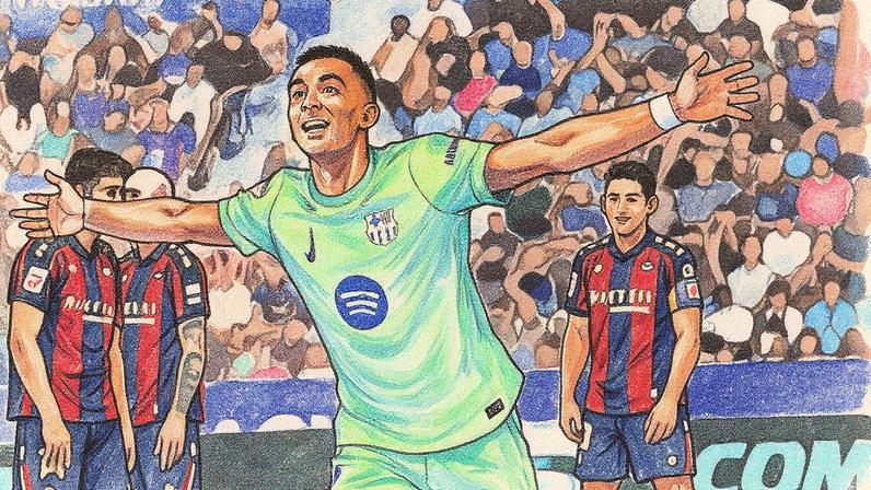 Ferran Torres celebra o gol contra do Levante, o terceiro na conta do Barcelona. (Foto: Alberto Saiz/AP)