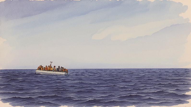 Barco com migrantes perto da ilha de Lampedusa, no sul da Itália (Foto: Ana Beltran/Reuters)