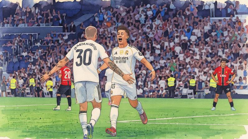 Arda Guler e Franco Mastantuono celebram um gol no Santiago Bernabéu (Foto: Reprodução)