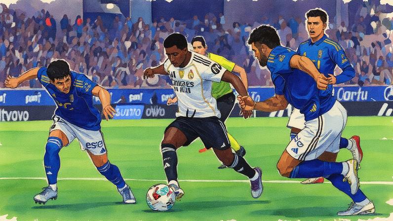 Rodrygo foi titular do Real Madrid contra o Oviedo (Foto: Cesar MANSO / AFP)