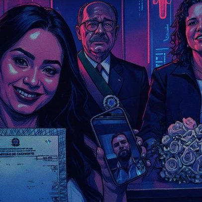 Brasileira se casa sozinha no altar enquanto noivo está a 9 mil km de distância