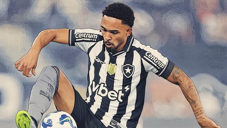 Vitinho, lateral do Botafogo, em ação durante partida contra o Red Bull Bragantino no Estádio Nilton Santos (Foto: Reprodução)