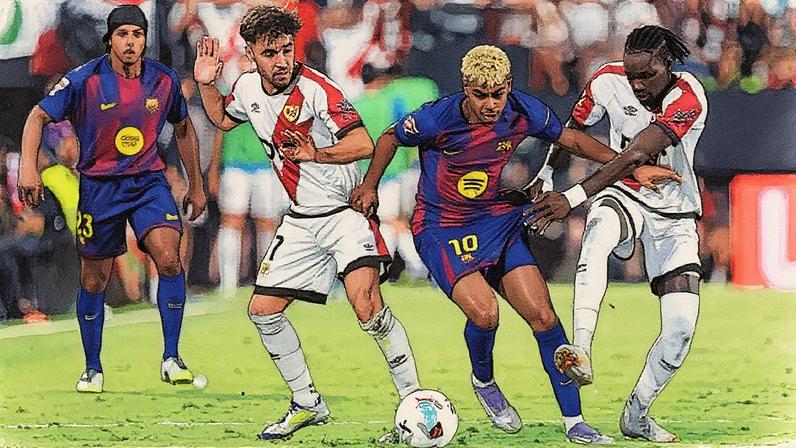 Lamine Yamal tenta passar pela marcação do Rayo (Foto: Reprodução)