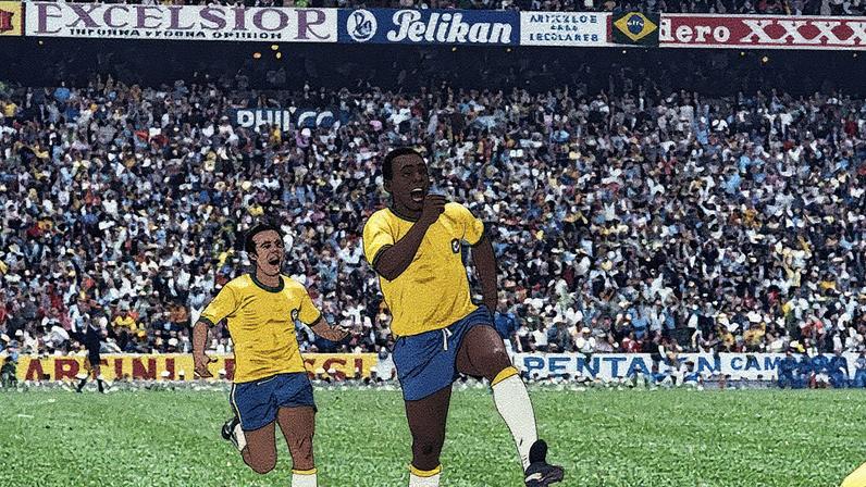 Tostão e Pelé na Copa de 1970: uma das camisas da Nike terá desenho que remete à usada na Copa de 70 (Foto: Tony Balis)