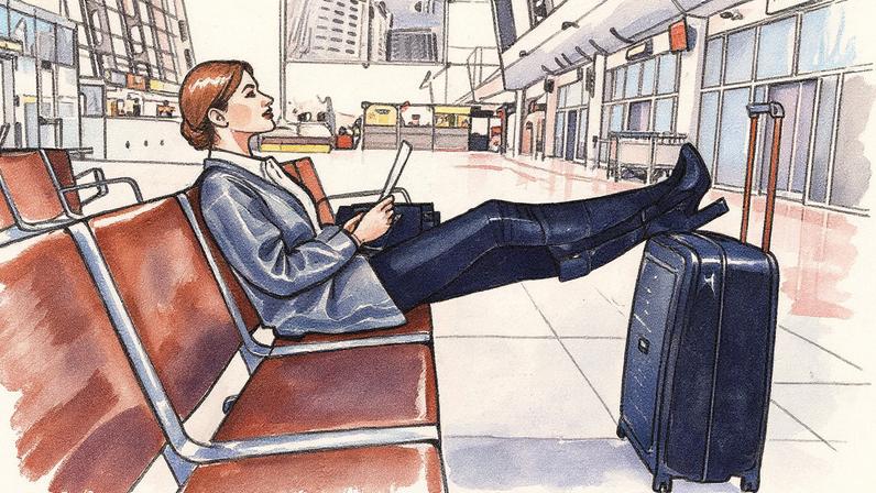 Mulher sentada dentro de um aeroporto (Foto: Reprodução)