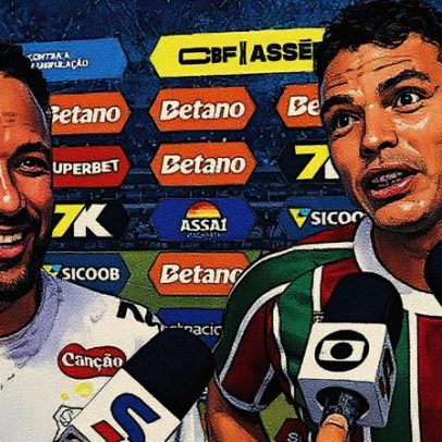 Thiago Silva aposta com Neymar durante o jogo Santos x Fluminense
