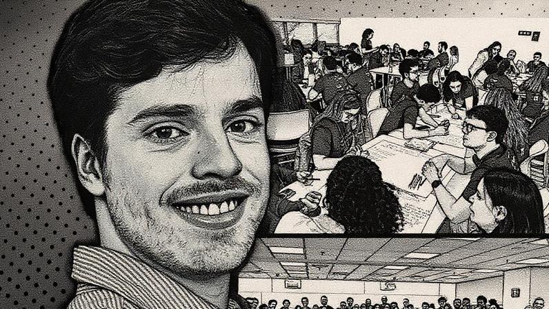 João Tavares, fundador da Rede Nacional de Educação Cidadã, explica que a ideia é formar os jovens para terem suas próprias opiniões e exercerem sua consciência crítica. (Foto: Colagem de Thais Barroco sobre fotos de arquivo pessoal/joão tavares e acervo/Rede NEC)