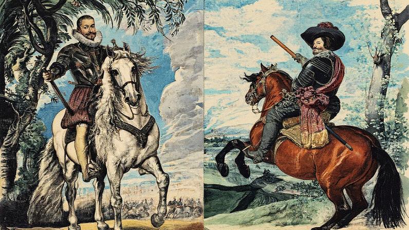 Retrato ecuestre do duque de Lerma, de Rubens, e retrato do conde-duque de Olivares a cavalo, de Velázquez, ambos expostos no Museu Nacional do Prado (Foto: Reprodução)