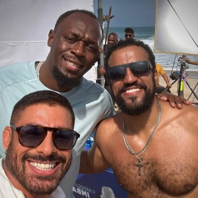 Usain Bolt participa de gravação de 'Vale tudo' na Praia do Recreio