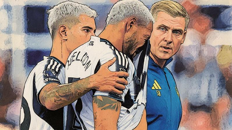 Joelinton chora após se lesionar durante Newcastle x Liverpool (Foto: EFE/EPA/ADAM VAUGHAN)