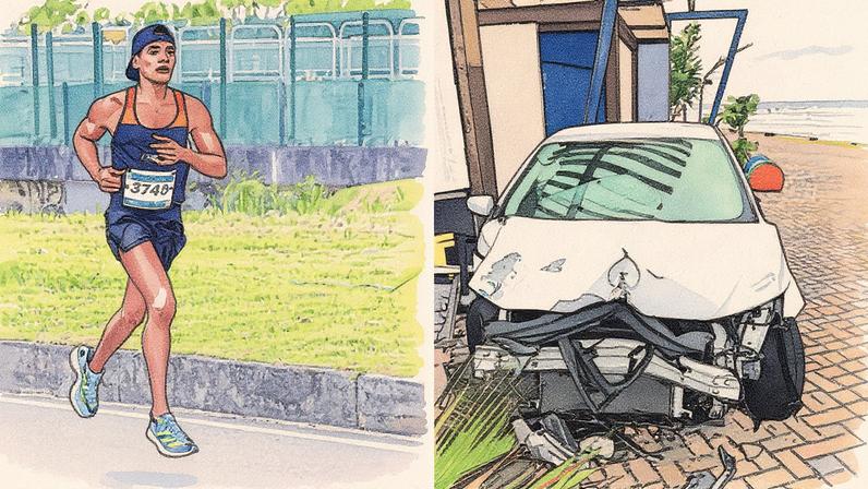 Fotos do corredor Emerson Pinheiro, que foi atropelado em Salvador, e do carro envolvido no acidente (Foto: @mbsports_assessoria no Instagram)