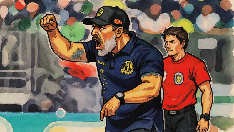 Rafael Guanaes, técnico do Mirassol, durante partida contra o Palmeiras, no Allianz Parque, pelo Campeonato Brasileiro (Foto: Jean Carniel - 16.jul.25/Reuters)