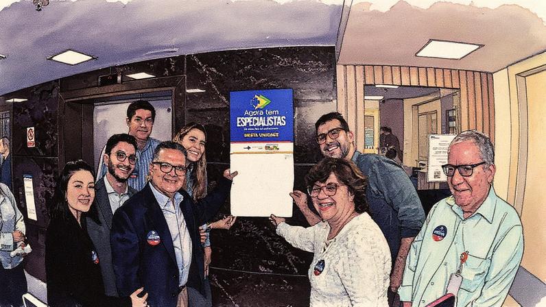 Autoridades participam do lançamento do programa Agora Tem Especialistas, do governo federal, em Niterói (Foto: Reprodução)