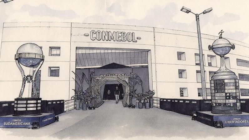 Taças das Copas Libertadores e Sul-Americana expostas na sede da Conmebol, em Luque, no Paraguai (Foto: Christian Alvarenga/Getty Images)