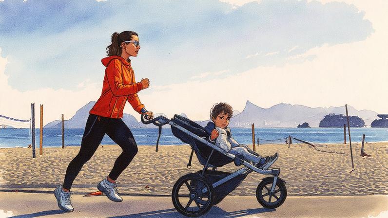 Luiza Cravo corre rotineiramente com o seu filho João no carrinho (Foto: Júlia Aguiar/Agência O Globo)