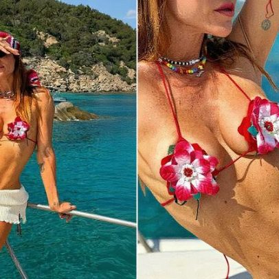 Giovanna Ewbank aproveita lua de mel em passeio de barco com biquíni floral