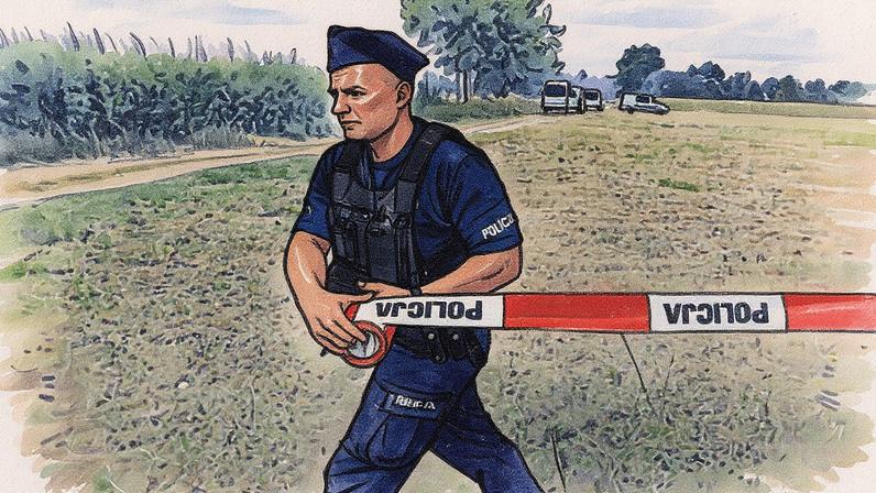 Um policial polaco perto do local da explosão na aldeia de Osiny, no leste do país (Foto: Kacper Pempel/REUTERS)