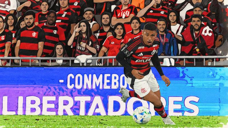 Jogador do Flamengo em ação durante partida contra o Internacional pela Libertadores (Foto: Reprodução)