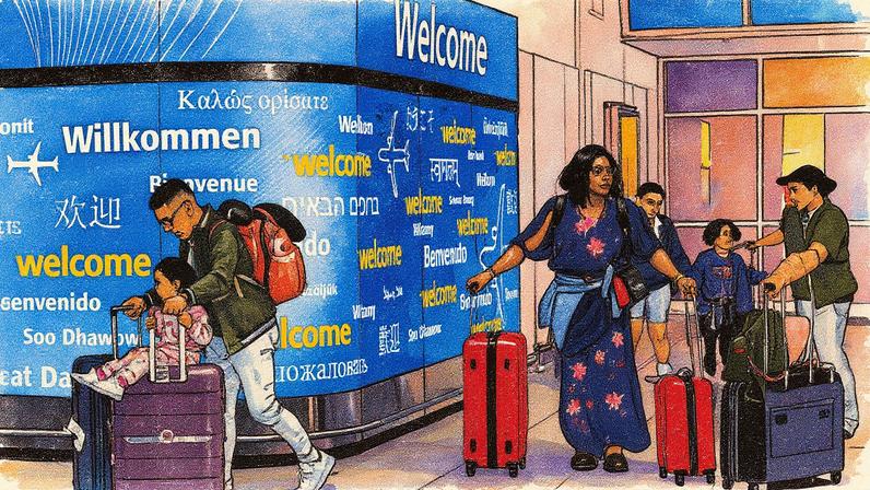 Viajantes chegam em aeroporto nos EUA: país registra menor número de visitas desde a pandemia e turismo projeta perdas bilionárias para 2025 (Foto: Caitlin Ochs/The New York Times)