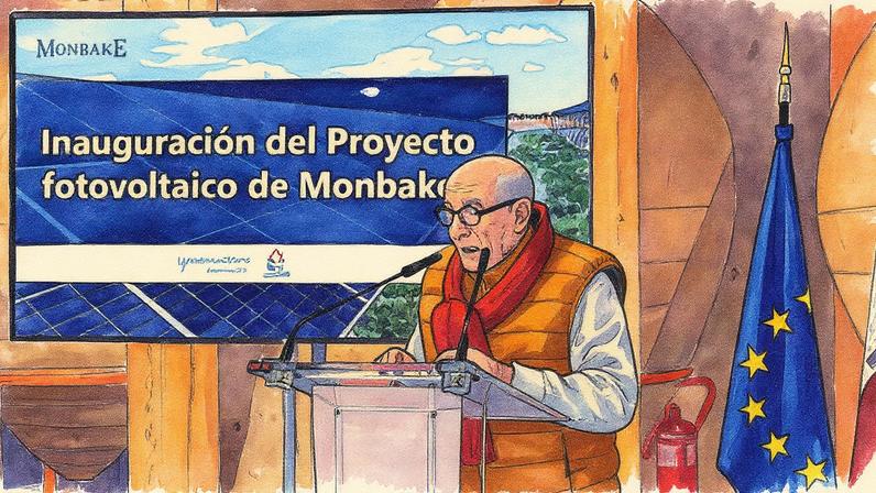 O prefeito de Noblejas, Agustín Jiménez, na apresentação de um projeto fotovoltaico no mês de maio em uma imagem da Prefeitura. (Foto: Reprodução)