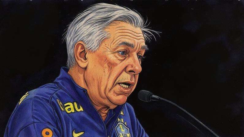 Carlo Ancelotti em entrevista coletiva pela Seleção Brasileira (Foto: Reprodução)