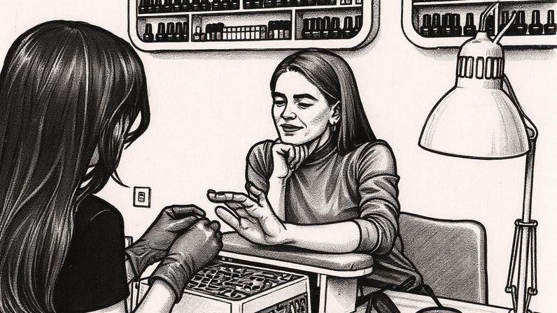 Cliente revisa suas unhas em um centro de beleza (Foto: Reprodução)