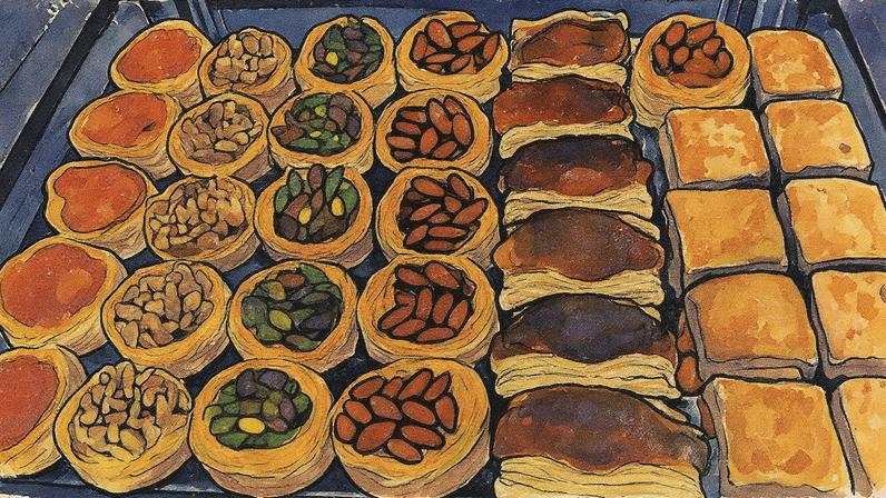 Doces árabes expostos na Rotisseria Sírio Libaneza (Foto: Reprodução)