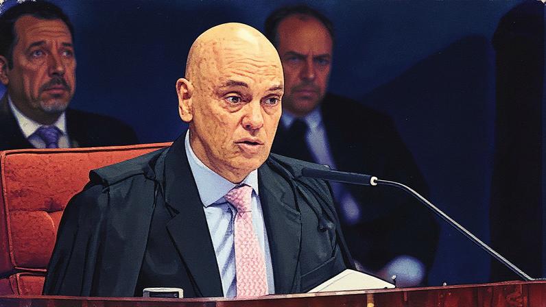 Moraes lê seu voto durante o julgamento de Bolsonaro e outros réus (Foto: Reprodução)