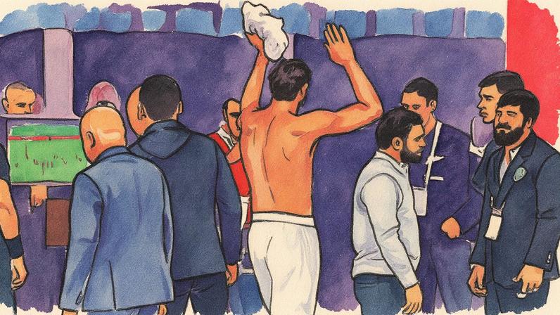 Nader Ghandri, do Akhmat, recebe a camisa de volta de um torcedor após a anulação de sua expulsão pelo VAR (Foto: Reprodução)