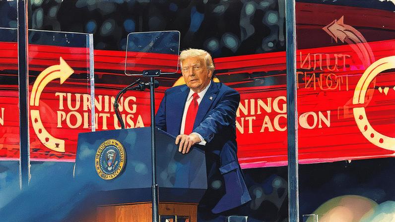 Presidente Donald Trump fala durante serviço memorial em estádio no Arizona (Foto: Reprodução)