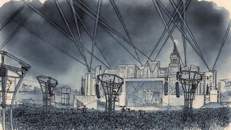 Show de luzes no palco Skyline durante o evento The Town em São Paulo (Foto: Reprodução)