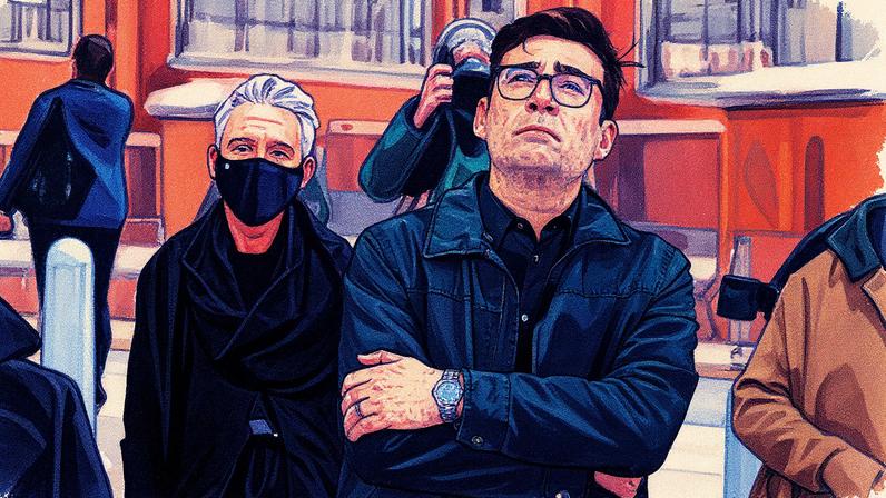 Homem em pé em Manchester, desafiando medidas contra a pandemia impostas pelo governo (Foto: Reprodução)