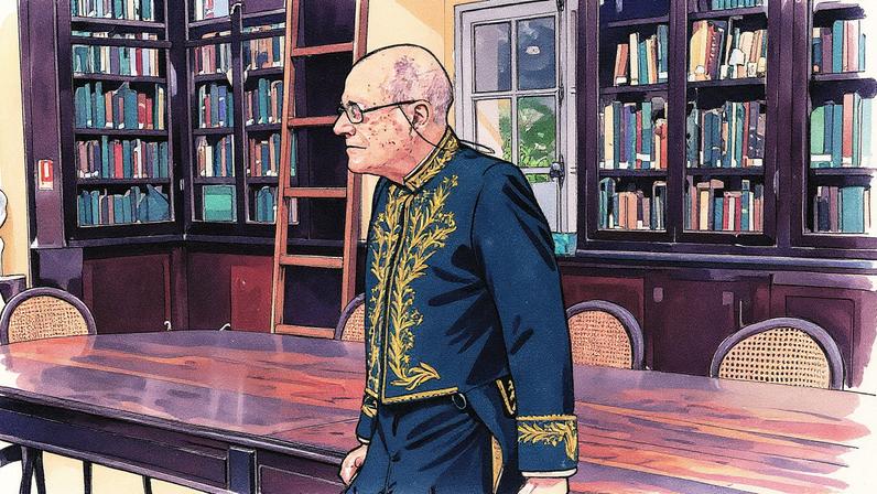 Paulo Henriques Britto em seu fardão minutos antes do discurso de posse (Foto: Reprodução)