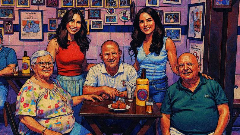 Família que comanda o Bar do Luiz Fernandes, composta por Idalina, Carol, Eduardo, Clara e Luiz Fernandes (Foto: Reprodução)