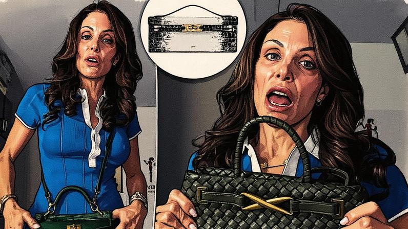 Bethenny Frankel with an inset of a bag