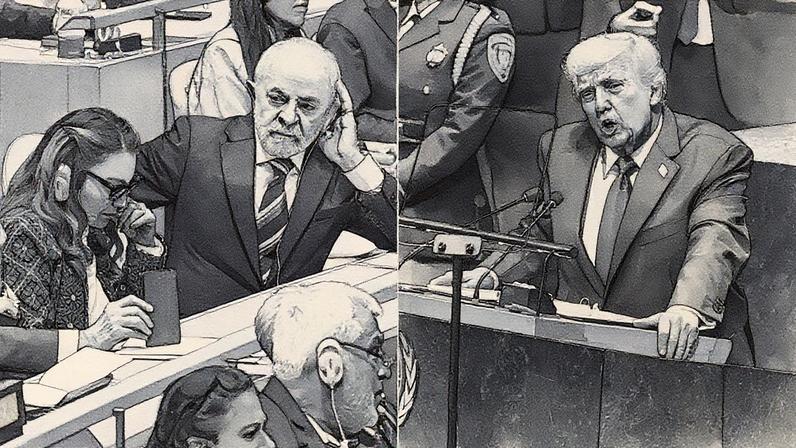 Lula discursa durante evento da ONU com Trump ao fundo (Foto: Reprodução)