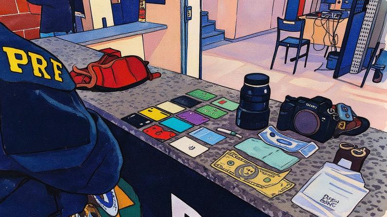 Nove cartões, uma câmera, uma lente, uma quantia em dinheiro e uma quantidade de drogas foram apreendidos (Foto: Reprodução)