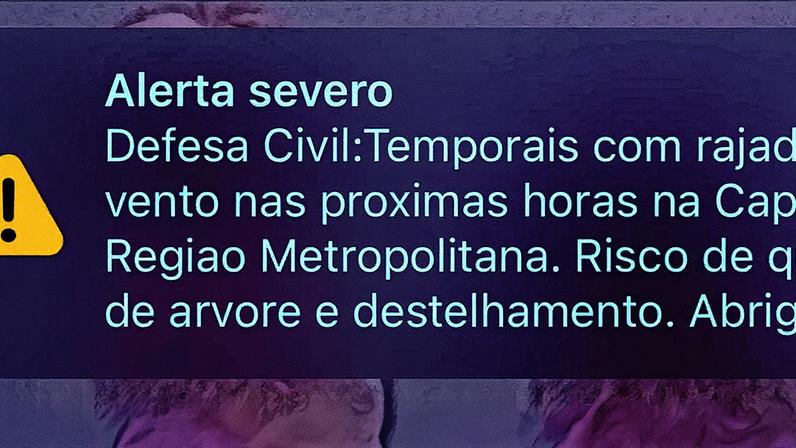 Alerta severo da Defesa Civil para temporais, risco de queda de árvore e destelhamento em São Paulo (Foto: Reprodução)