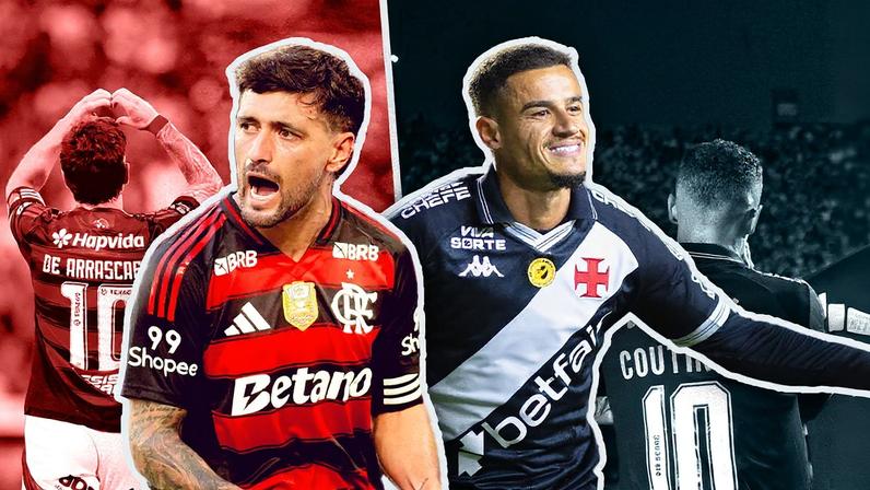 Jogadores Arrascaeta e Philippe Coutinho em campo, vestindo camisas 10 durante clássico entre Flamengo e Vasco (Foto: Reprodução)
