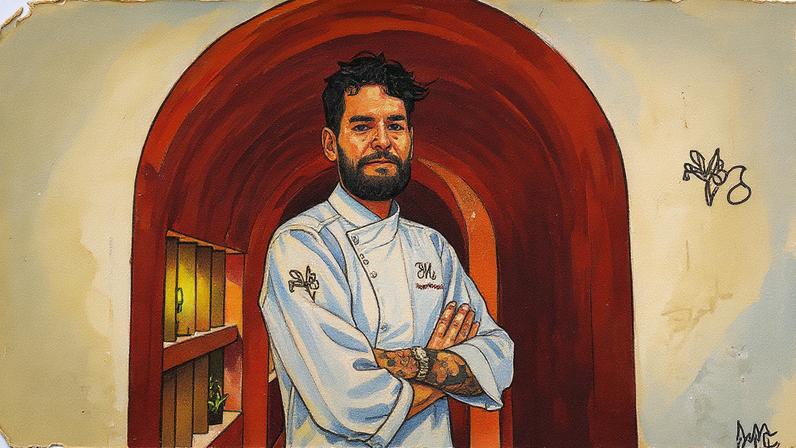 Cozinheiro Rubén Hernández Mosquero no corredor de seu restaurante EMi, em Madrid (Foto: Reprodução)