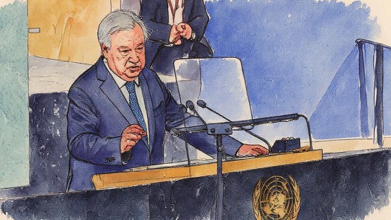 António Guterres, secretário geral da ONU, fala durante a assembleia geral em Nova York (Foto: Reprodução)