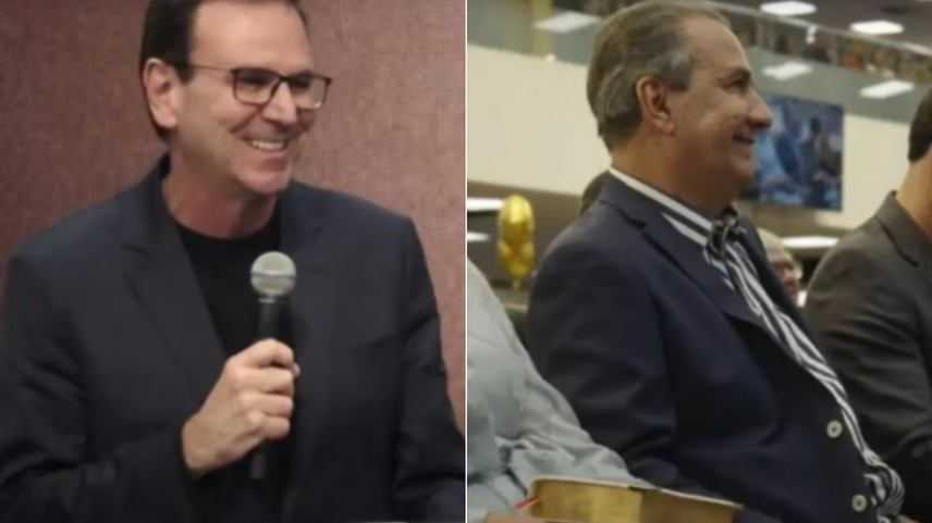 Eduardo Paes e Silas Malafaia durante culto de aniversário do pastor (Foto: Reprodução)