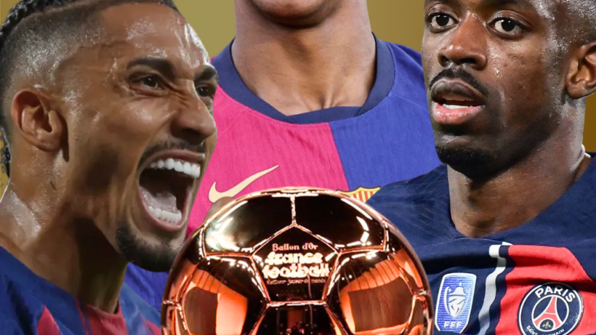 Jogadores Vitinha, Dembélé, Raphinha, Yamal e Salah disputam a Bola de Ouro de 2025 (Foto: Reprodução)