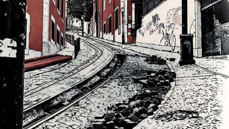 Calçada da Glória, em Lisboa, no local onde o funicular descarrilou (Foto: Reprodução)